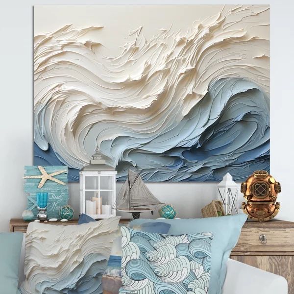 New! 34”h x 44”with coastal waves art