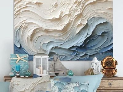 New! 34”h x 44”with coastal waves art