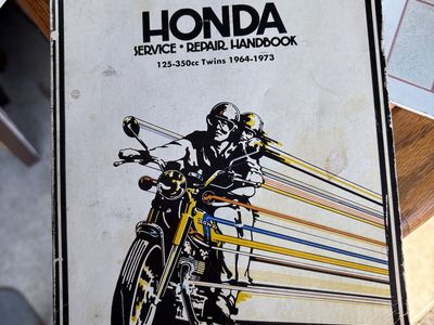 Vintage Honda motorcycle service manual covers 1964-1973. 125cc - 350cc