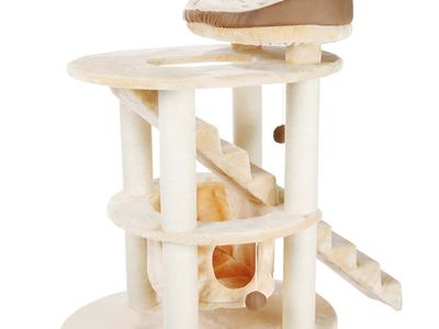 TRIXIE Elsa Senior Cat Tower with Scratching Posts, Hammock, Stairs, Top Platform Bed, Dangling Pom-Pom Beige