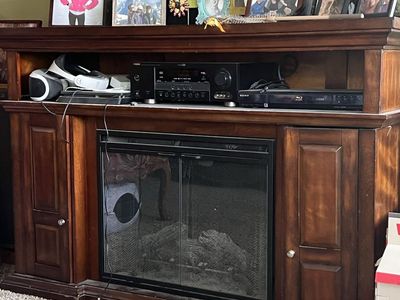 Dark Wood Entertainment Center with Electric Fireplace - Media Console TV Stand