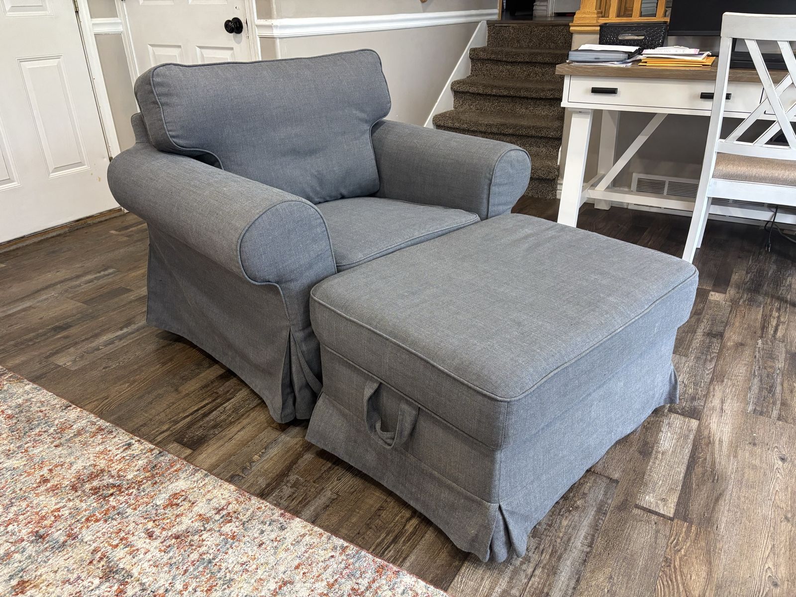 Gray Armchair with Matching Ottoman - Removable Washable Cover