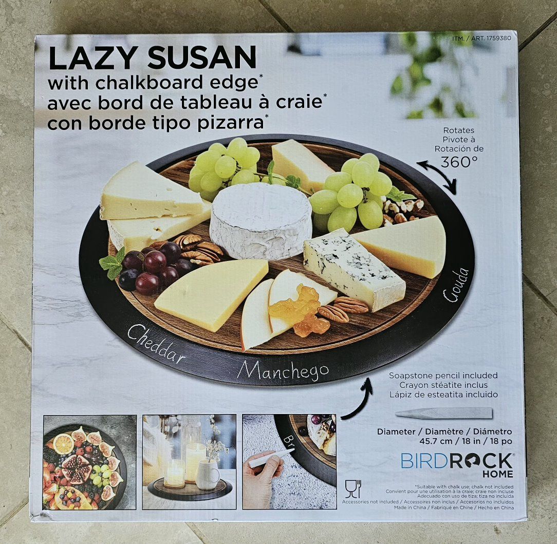 BIRD ROCK HOME 18" Acacia Wood Lazy Susan with Chalkboard Edge - Rotating Server