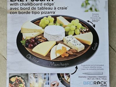 BIRD ROCK HOME 18" Acacia Wood Lazy Susan with Chalkboard Edge - Rotating Server