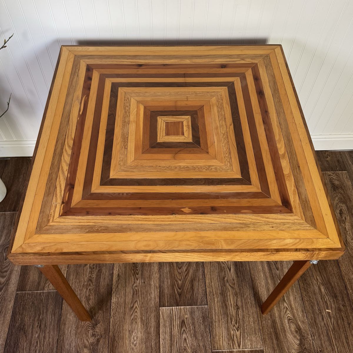 Vintage Square Parquet Wood Folding Table