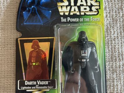 90’s Star Wars The Power of the Force Darth Vader Action Figure with Lightsaber & Removable Cape Holographic Green Card Sticker