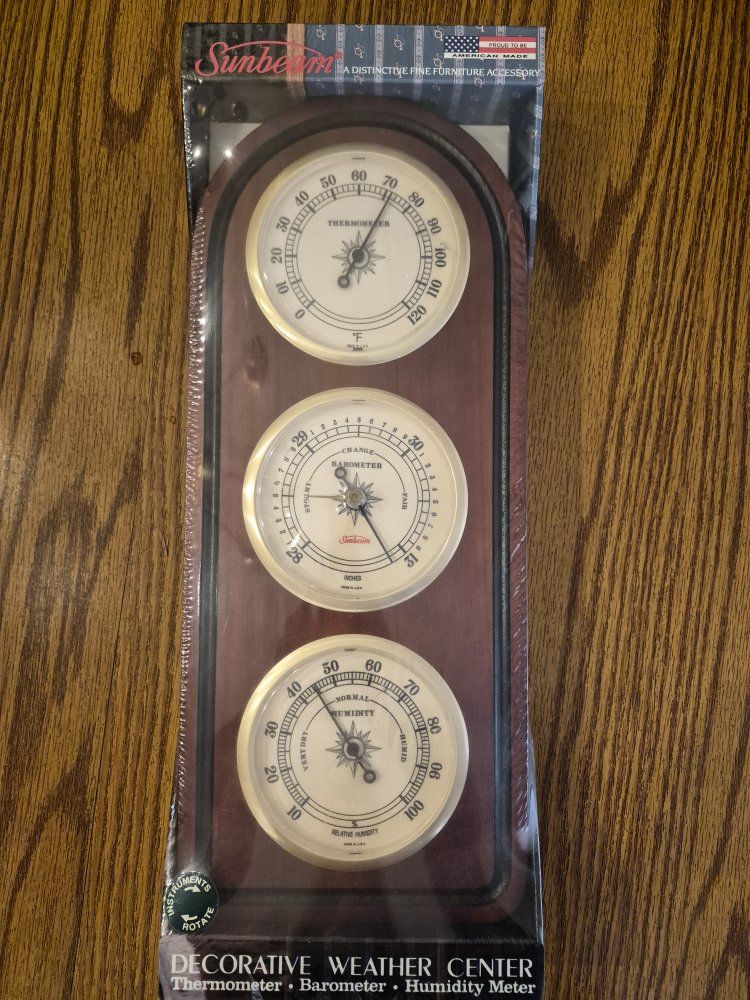 Sunbeam Decorative Weather Center: Thermometer, Barometer, Humidity Meter - New & American Made