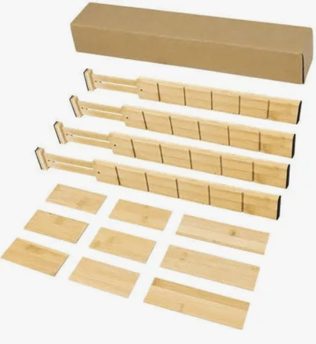 MAXRIENY 4-Pack Bamboo Drawer Dividers - Expandable & Adjustable Kitchen/Bathroom Organizers 17-24 inches