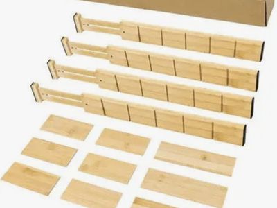 MAXRIENY 4-Pack Bamboo Drawer Dividers - Expandable & Adjustable Kitchen/Bathroom Organizers 17-24 inches