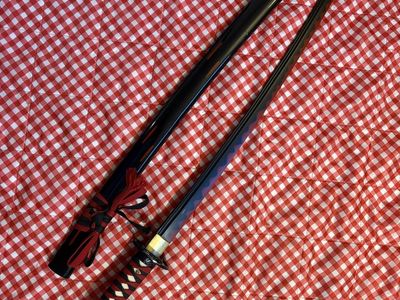 Red Katana Sword Japanese Samurai Woven Grip Scabbard