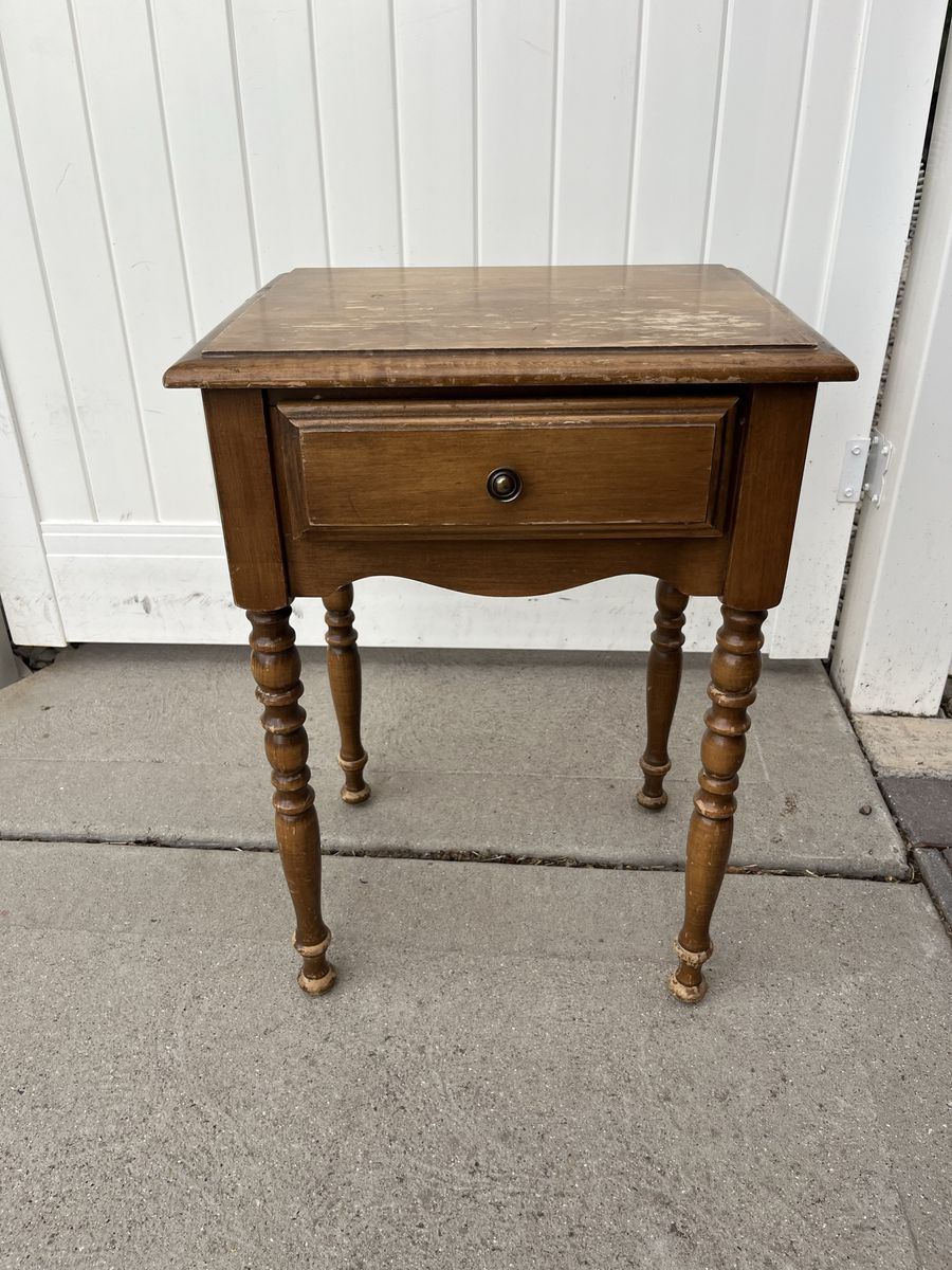 Vintage Wooden Nightstand with Single Drawer - Side Table
