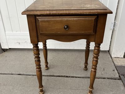 Vintage Wooden Nightstand with Single Drawer - Side Table