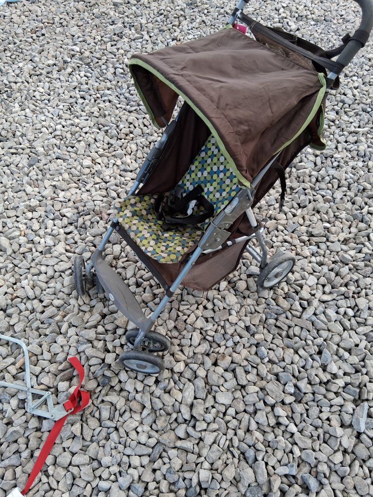 free stroller.  baby door mounted bouncer,
chair mounted feeding chair.

rocking horse, BMX bicycle