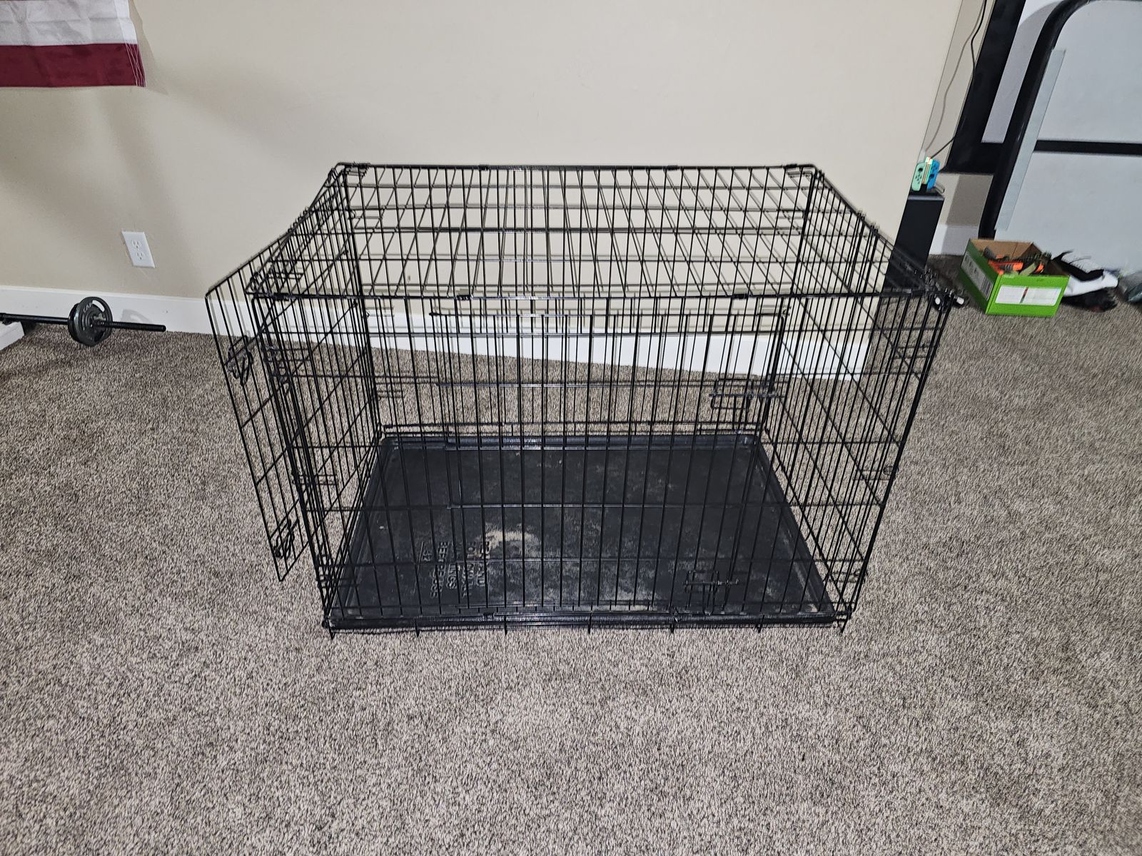 Folding Metal Wire Dog Crate with Tray & Assorted Dog Accessories Lot