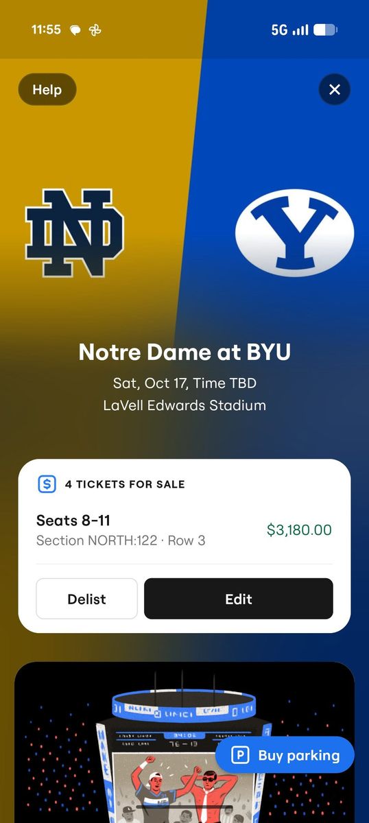 BYU vs Notre Dame - North End Zone - Section 122 Row 3