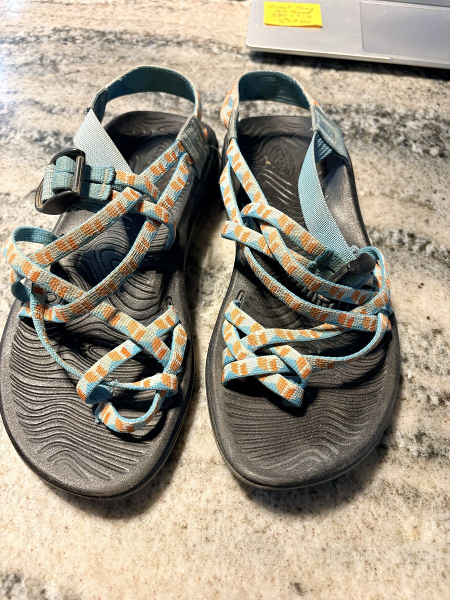 Chaco Women's Lowdown Sandals Blue Orange Straps Size 8W