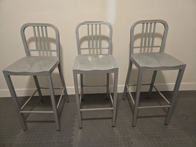 Set of 3 Silver Metal Industrial Style Bar Stools, 30" Seat Height