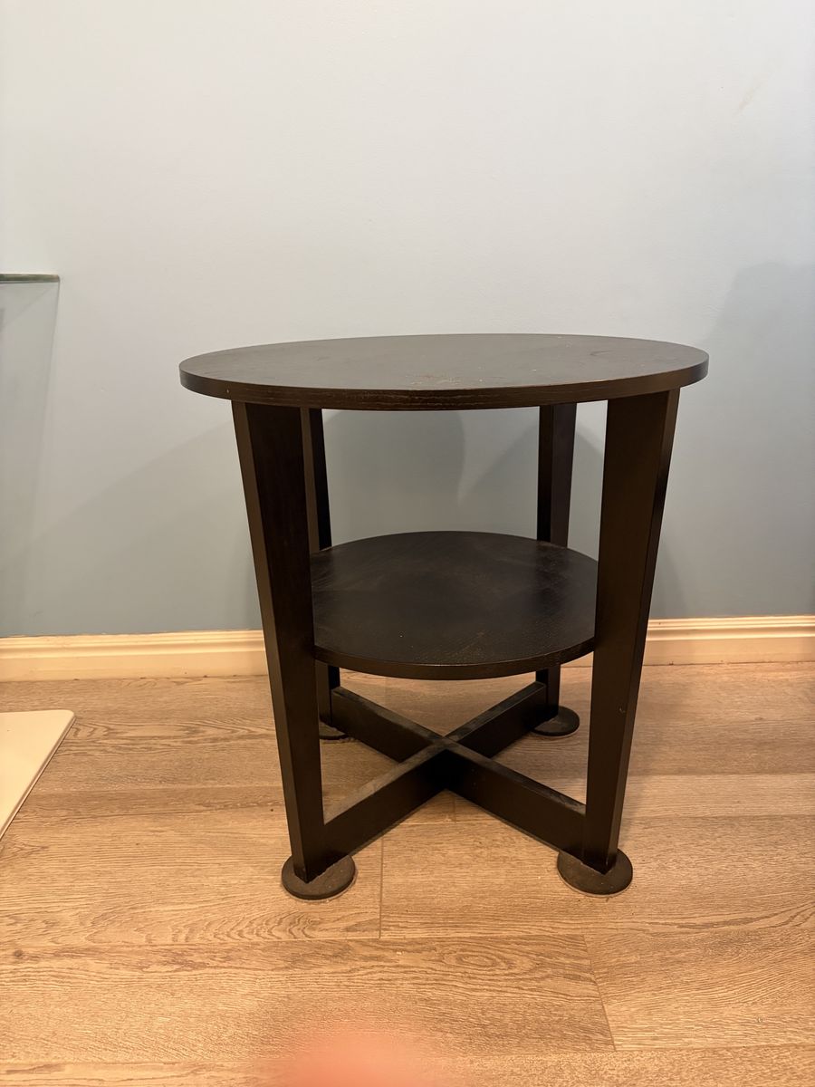 Black Round Wooden Nightstand End Table with Lower Shelf