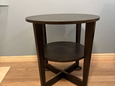 Black Round Wooden Nightstand End Table with Lower Shelf