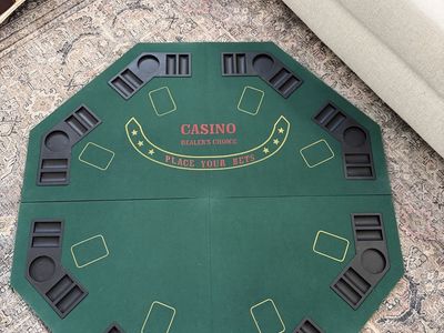 Folding Octagon Poker Table Top with Carrying Case and Complete Poker Chip Set and Four Chairs and Folding Table
