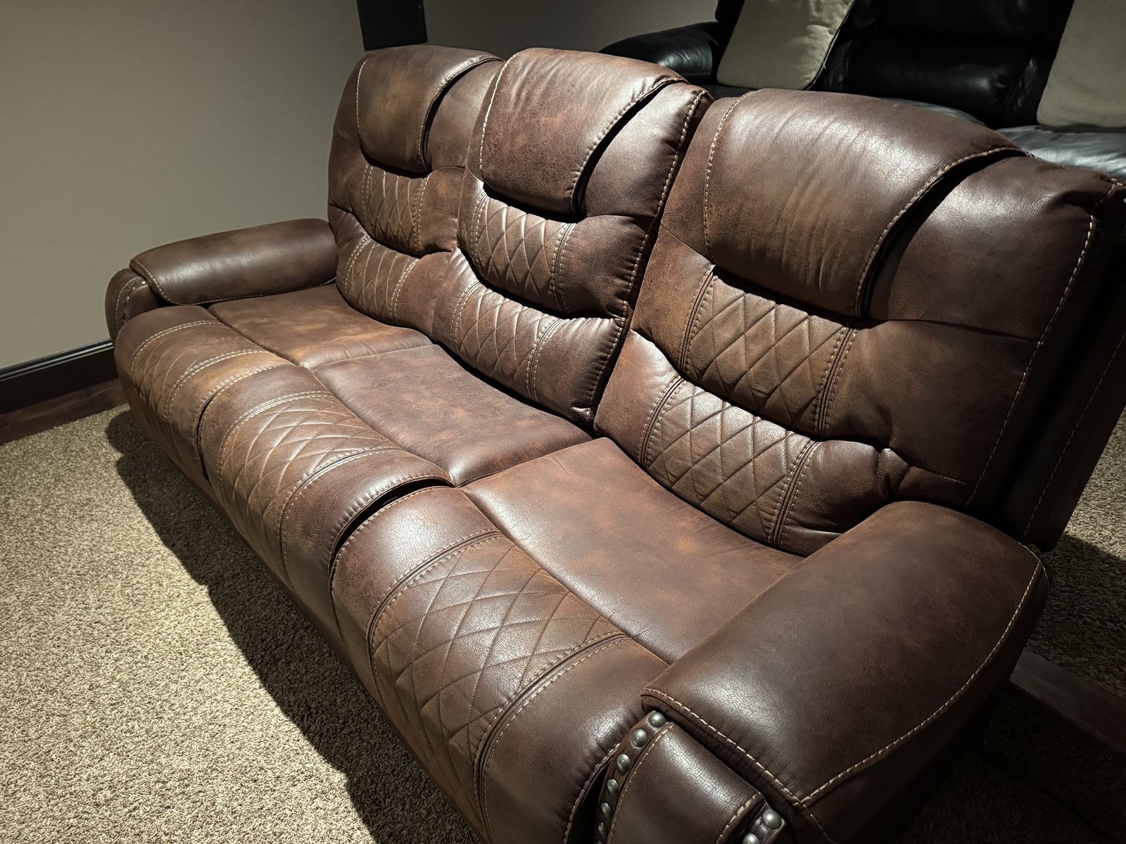 Sofa, Power Recliner, with Power Headrests (I think it's leather)