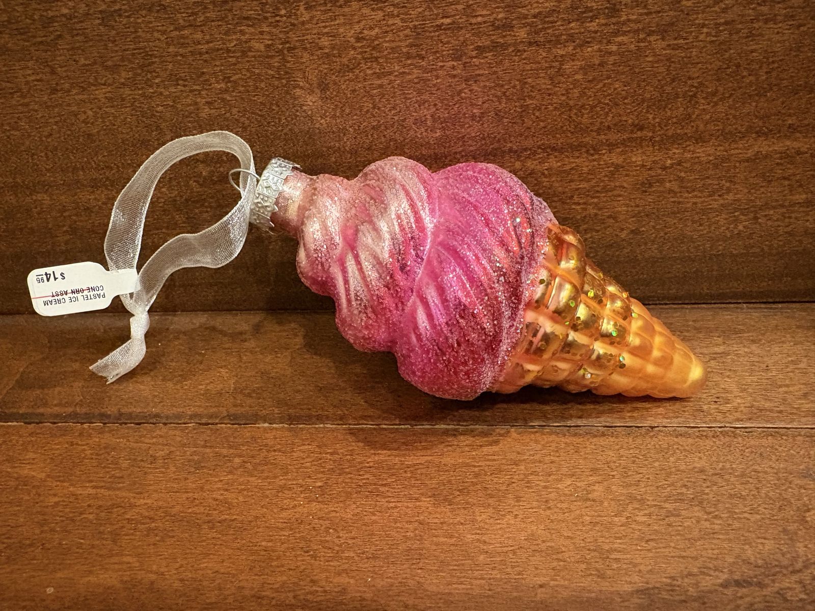 New Glass Ice Cream Ornament Pink