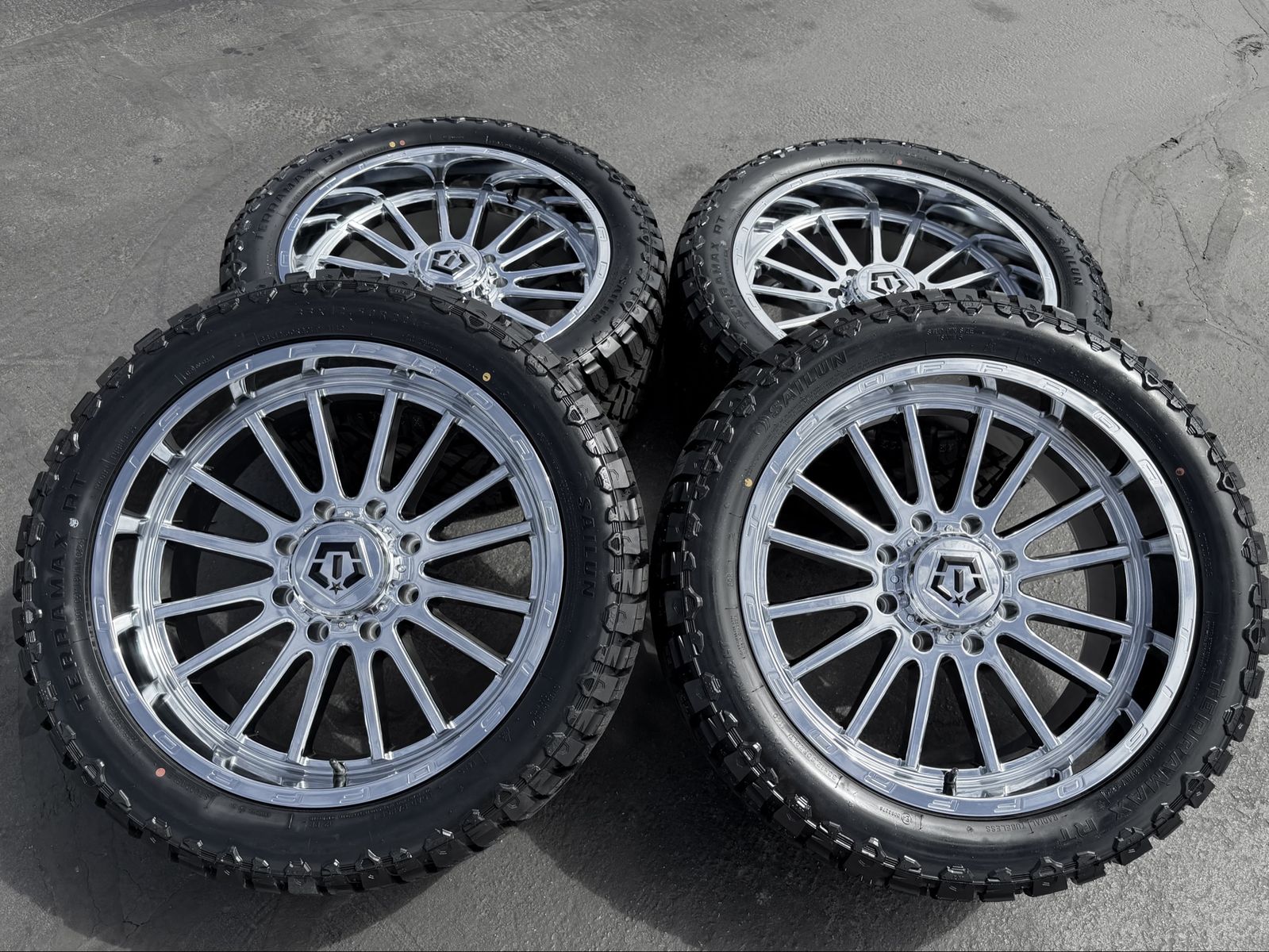 New Chrome TIS 567C 33x12.50r22 Terramax RT 8x180 Chevy Silverado 2500 3500 GMC 2011+ 3 Peak Snowflake Rated 567