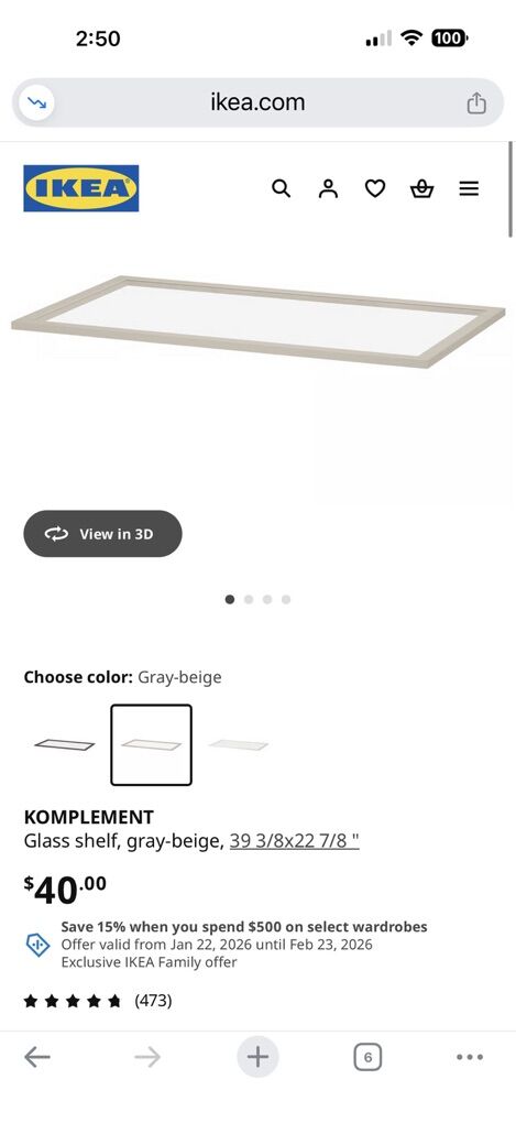 Ikea Komplement Glass Shelf