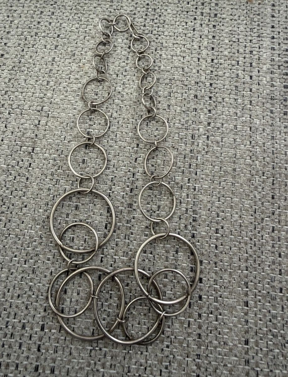 925 Sterling Silver Interlocking Circles Chain Necklace 17” 35 Grams
