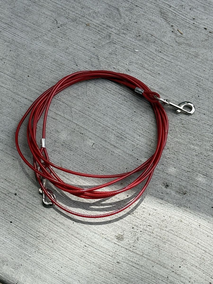 Red Pet Tie Out Cable with Snaps - Durable Dog Leash for Outdoor Safety