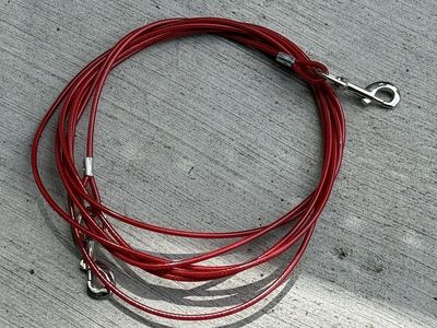 Red Pet Tie Out Cable with Snaps - Durable Dog Leash for Outdoor Safety