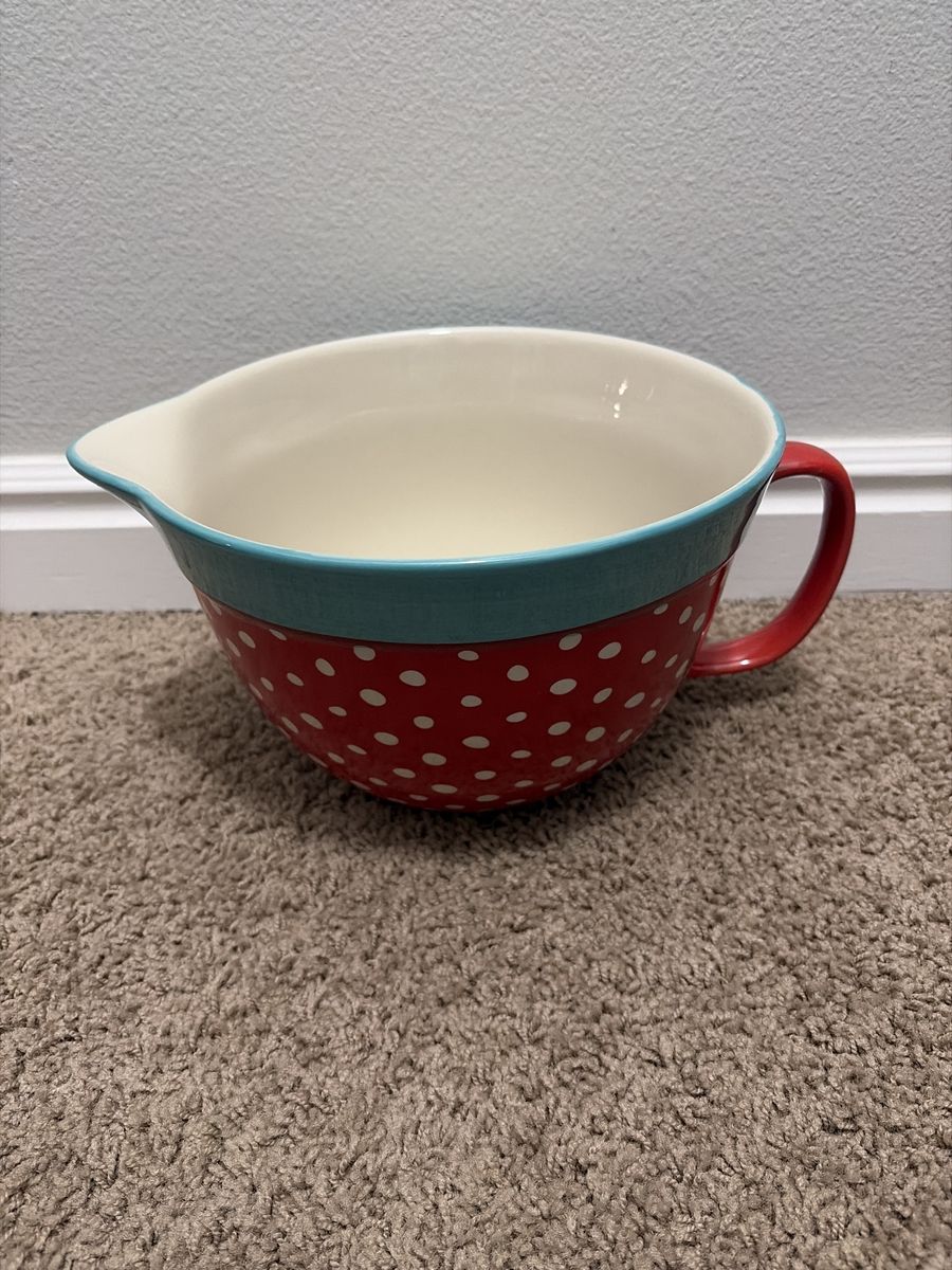 The Pioneer Woman Red Polka Dot Ceramic Batter Bowl with Spout and Handle