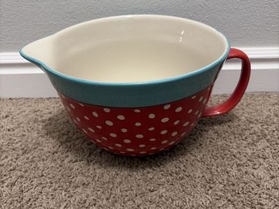The Pioneer Woman Red Polka Dot Ceramic Batter Bowl with Spout and Handle