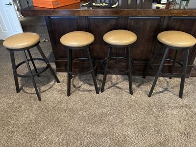 Set of 4 Leisure Living Swivel Bar Stools Metal Frame with Leather Cushions