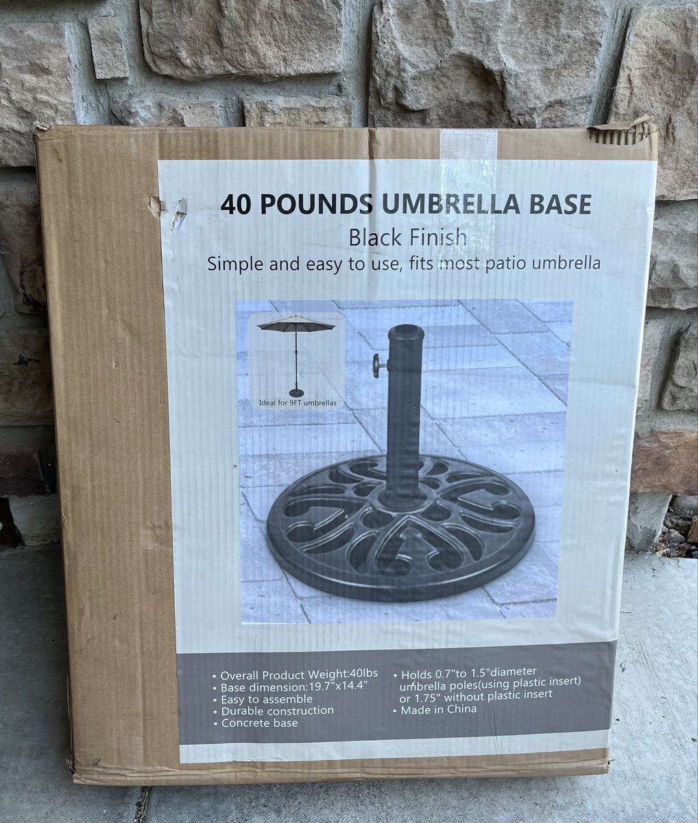 40lb Black Finish Concrete Patio Umbrella Base Stand for 9ft Umbrellas - Durable & Easy Assembly