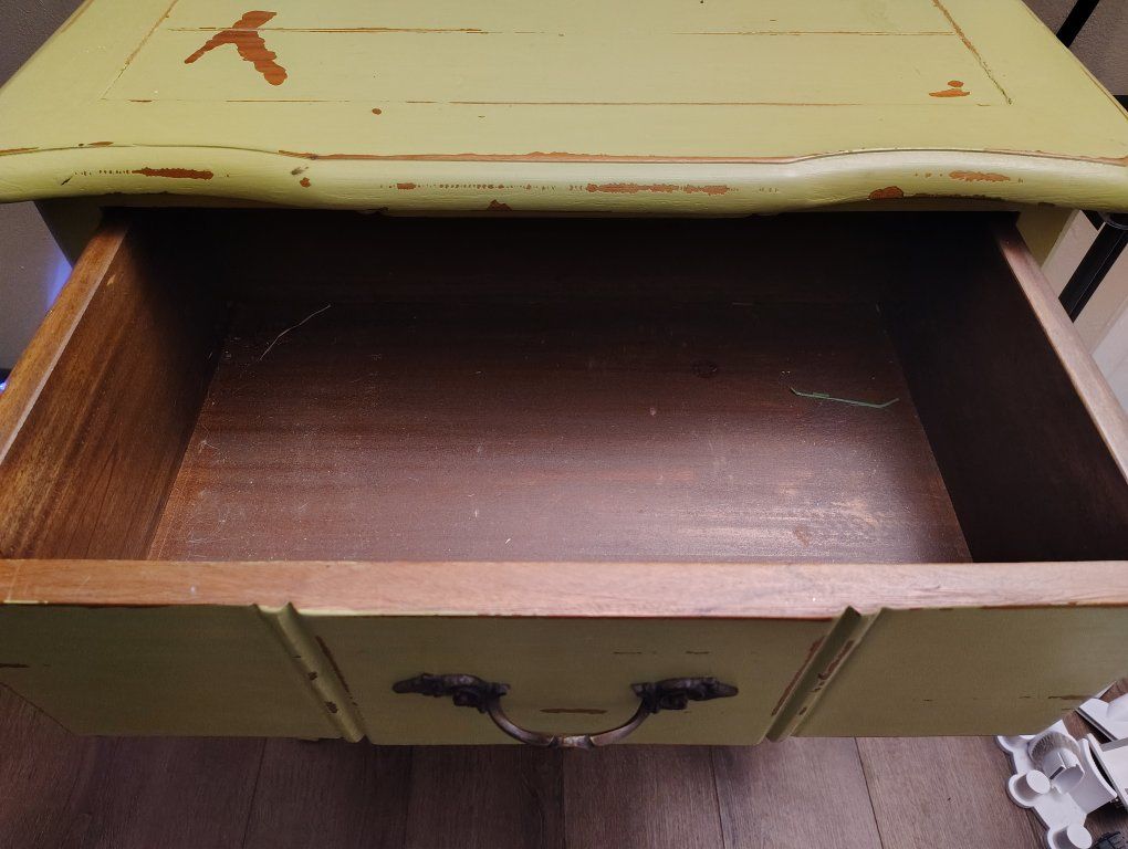 Green Solid Wood Entry Table with Drawers & Shelf