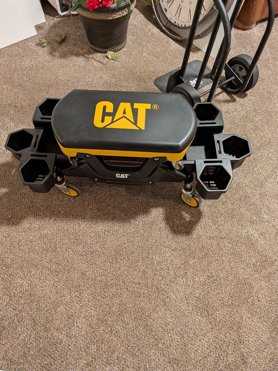 CAT Rolling Shop Seat with Tool Trays - Adjustable Height, Durable Construction