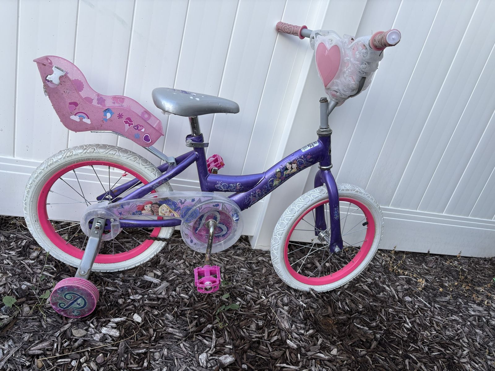 Disney Princess Kids Bike with Training Wheels and Doll Seat