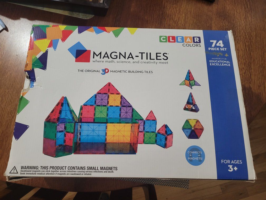 Magna-Tiles Clear Colors 74-Piece 3D Magnetic Building Tiles Set - Educational Toy Age 3+