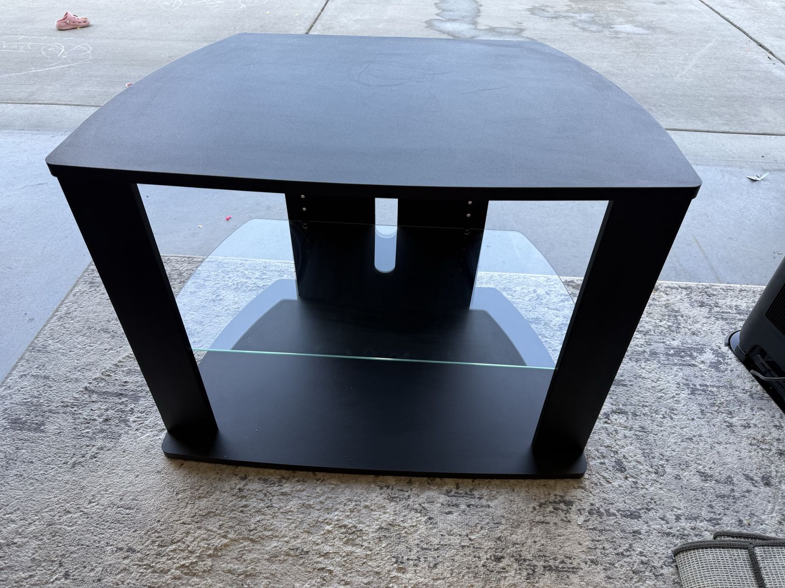 Black TV Stand Media Console with Glass Shelf