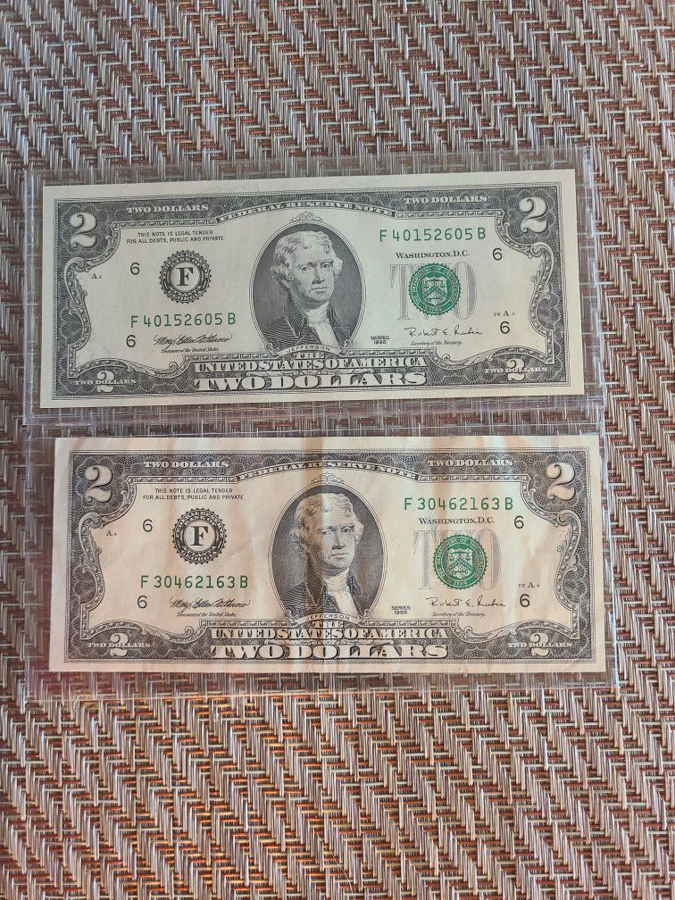 Two Dollar Bills - Two $2 US Notes - F 40152605 B & F 30462163 B - Collectible Currency