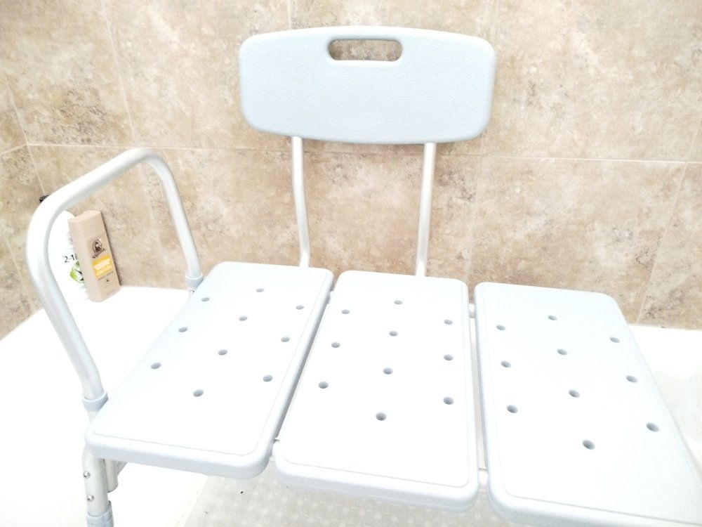 Adjustable Shower Transfer Bench with Backrest & Grab Bar - White Bathtub Chair for Elderly/Disabled