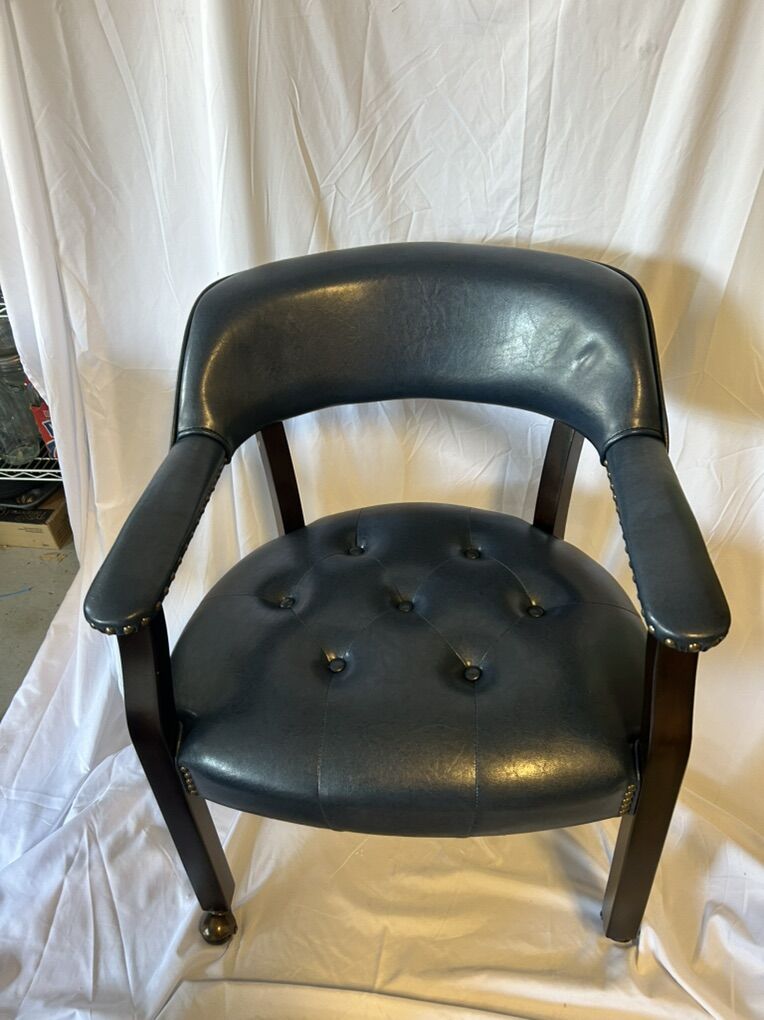 Elegant Blue Tufted Captains Chair On Casters
