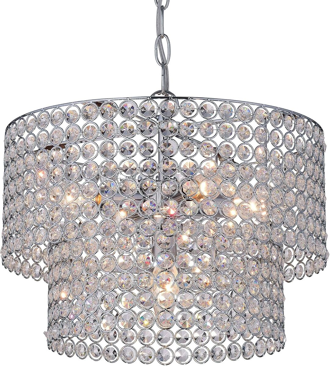NEW CHROME 5  LIGHT CRYSTAL DOUBLE BARREL CHANDELIER