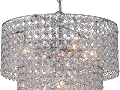 NEW CHROME 5 LIGHT CRYSTAL DOUBLE BARREL CHANDELIER