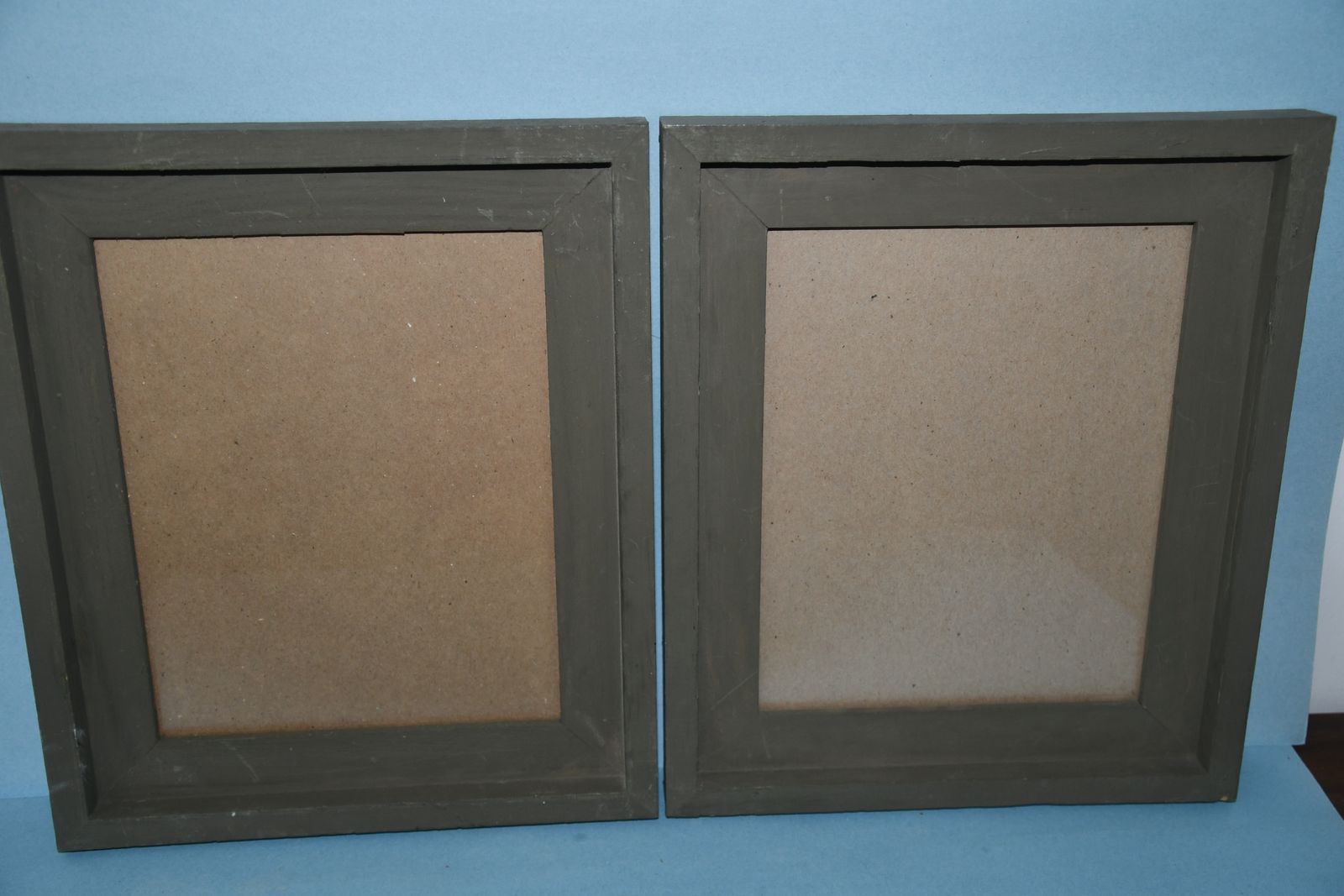 Set of 2 "KHAKI" COLORED WOOD PICTURE FRAMES ~ HOLDS 8" x 10" PICTURES ~ EASEL BACK or HANGERS ~ BOTH FOR $10