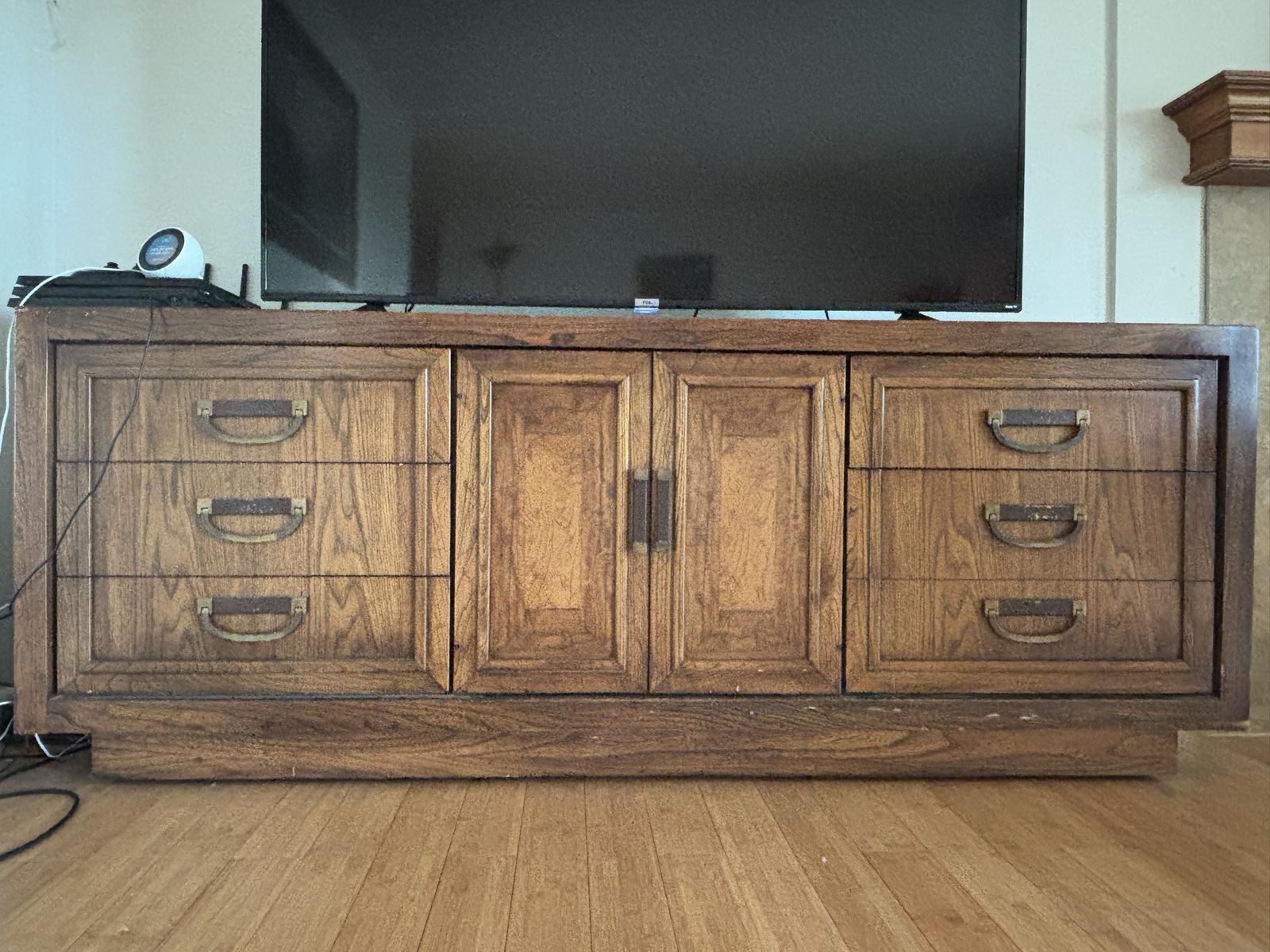 Vintage Mid-Century Modern Wood Dresser/Credenza - 6 Drawers & Cabinet Storage, MCM Style