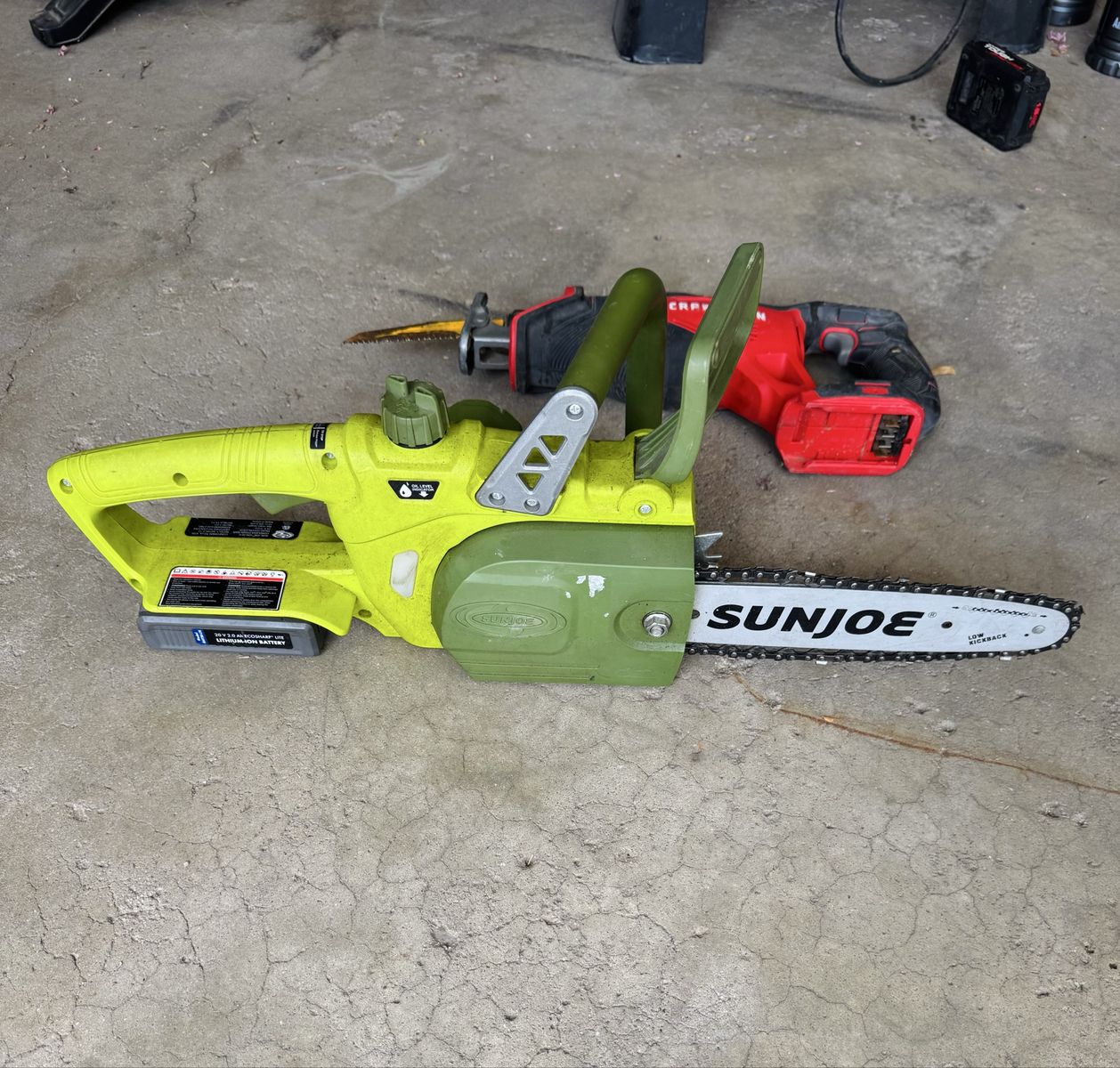 Sun Joe ION 20V Cordless Chain Saw 10-inch Bar with 2.0Ah ECOSHARP Battery