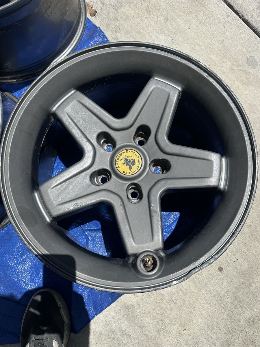 4 AEV Pintler Argent wheels, 17x8.5 with 5.25 inches of back spacing. The bolt pattern is 5x5 fits JK and JL Jeeps.