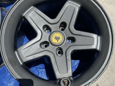 4 AEV Pintler Argent wheels, 17x8.5 with 5.25 inches of back spacing. The bolt pattern is 5x5 fits JK and JL Jeeps.